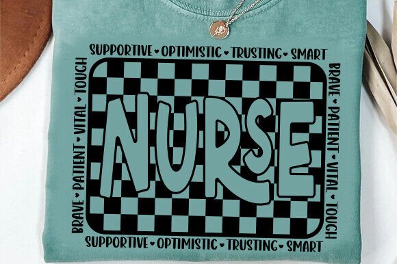 Checkered Nurse Word Art SVG
